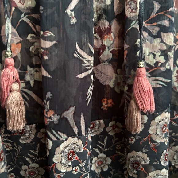 Knox Rose Women's Floral Tassels V Neck Boho Peasant Blouse XL Blue Pink White - Picture 6 of 10